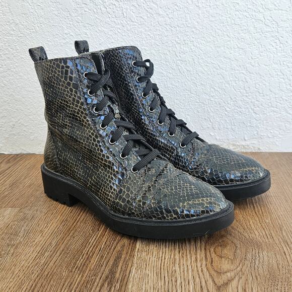 Linea Paolo Snakeskin Print Lace Up Combat Boots / size 6 - Picture 2 of 7